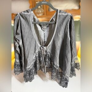Jaded Gypsy Gray Lace Trim Blouse